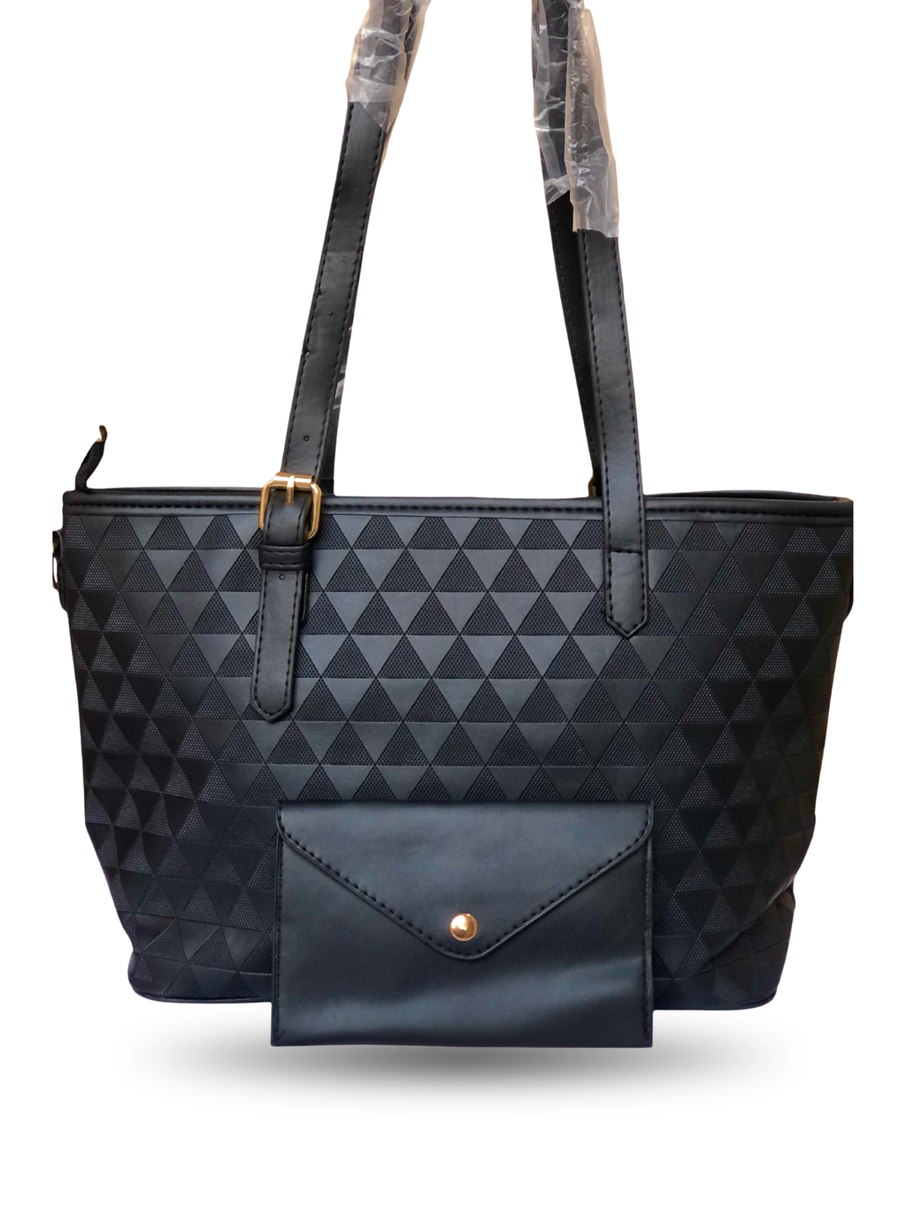 Black Embossed Geometric Tote Handbag