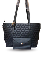 Black Embossed Geometric Tote Handbag