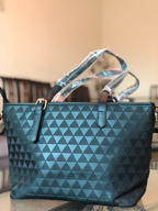 Black Embossed Geometric Tote Handbag