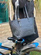 Black Embossed Geometric Tote Handbag