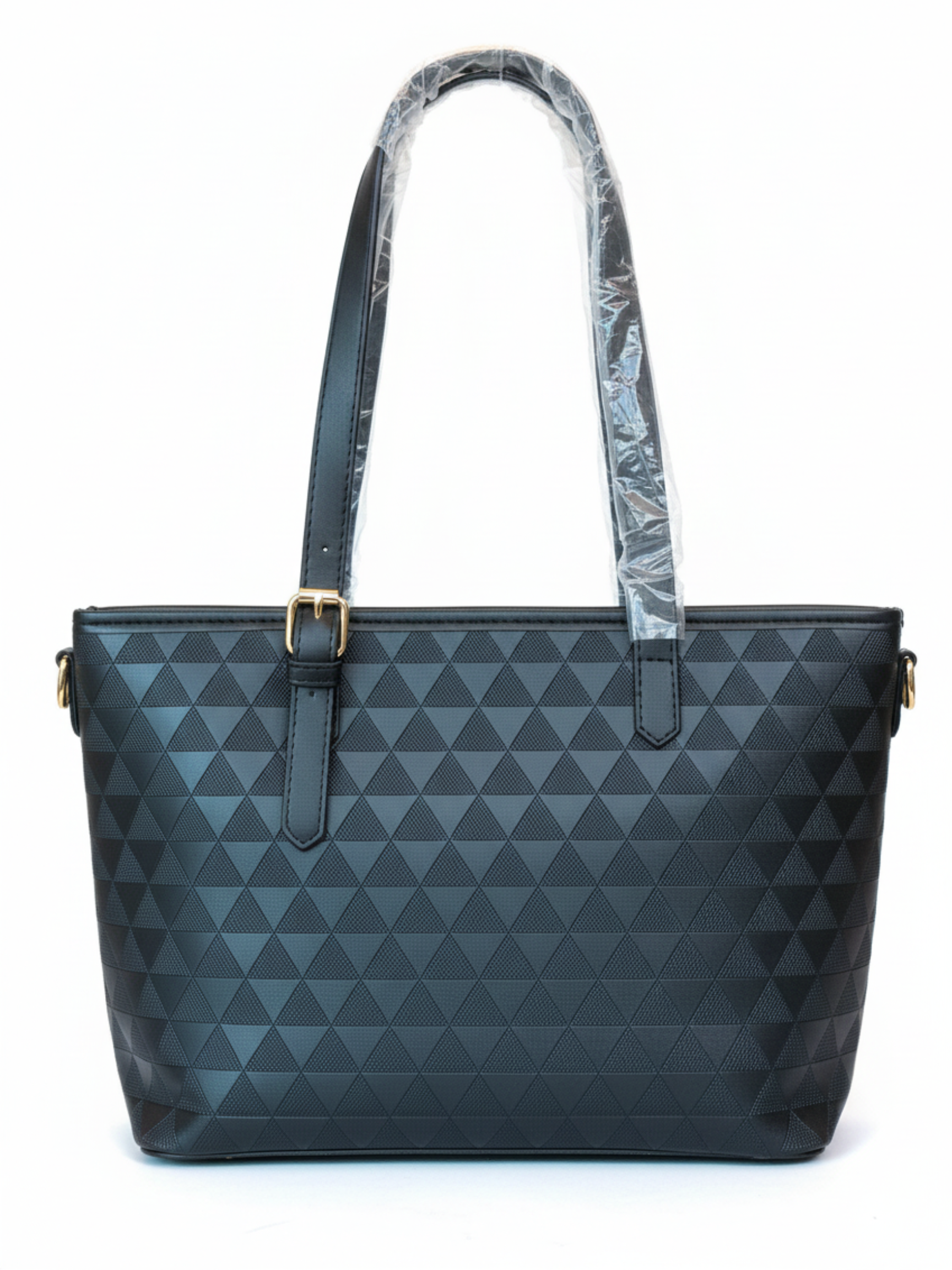Black Embossed Geometric Tote Handbag