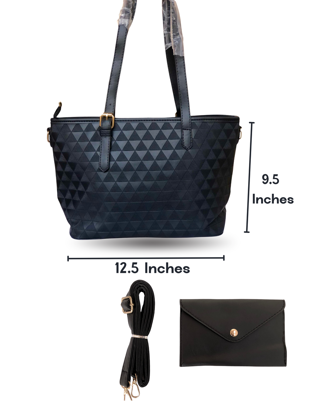 Black Embossed Geometric Tote Handbag