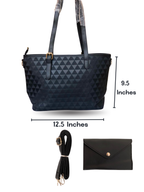 Black Embossed Geometric Tote Handbag